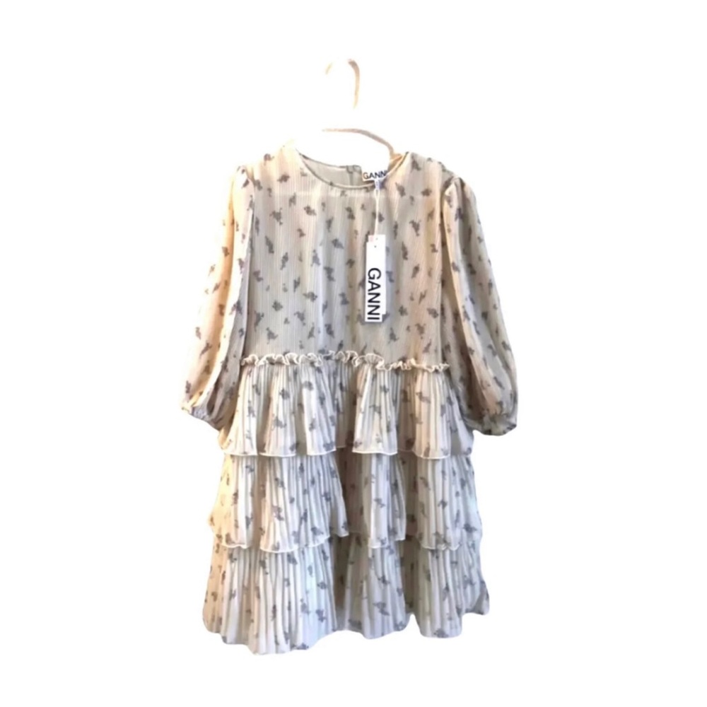 Ganni Cream Mini Dress with Subtle Pattern - Picture 2 of 9
